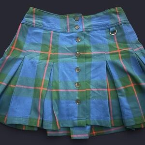 SO Plaid Skater Skirt - Blue and Green